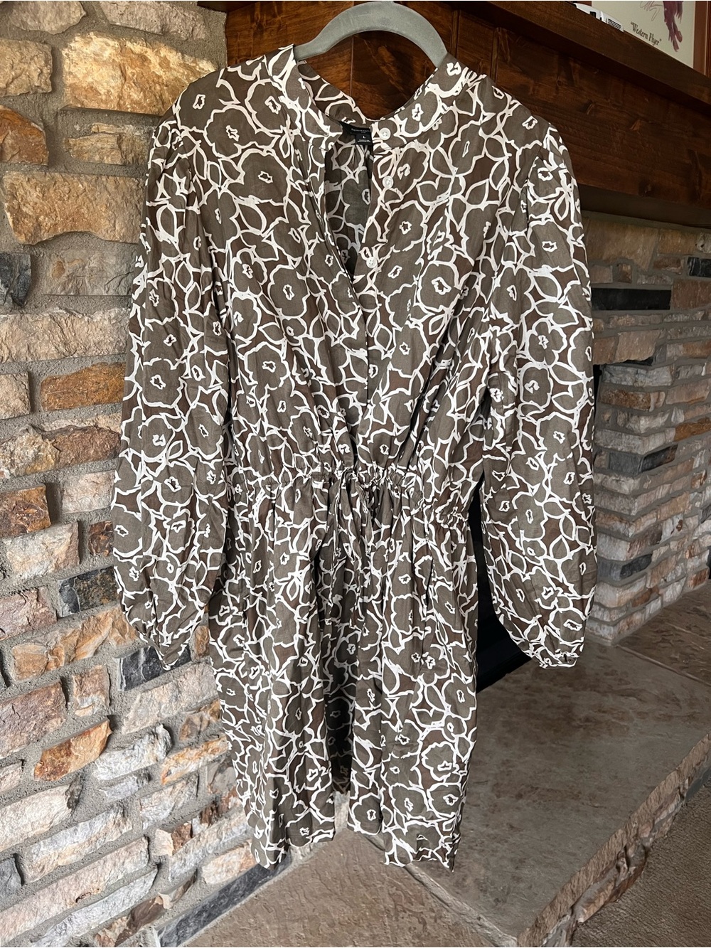Banana Republic Brown Floral Print Drawstring Waist Dress